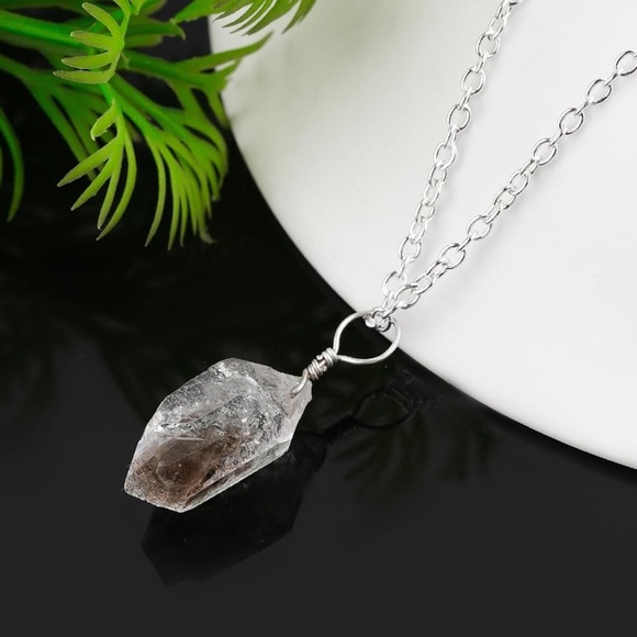 Hand Crafted Jewelry - 🆕New Natural Raw Black Herkimer Diamond Pendant Necklace